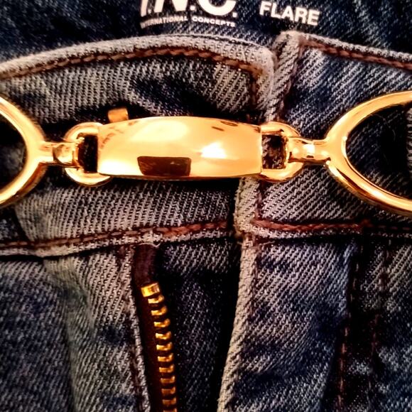 INC High Rise Flare Jeans | Size 4/27 | Medium Wash | Gold Accent Zip | NWT - Picture 6 of 9